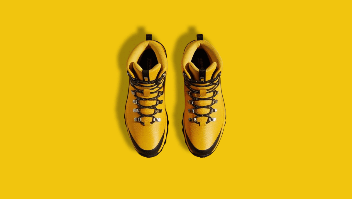 walking boots - brand colour photo representing 'we go the distance'