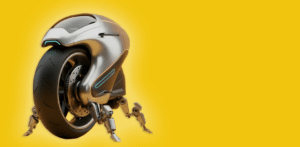 futuristic, AI generated, mono wheel motorbike. Metaphor for 'bots'.