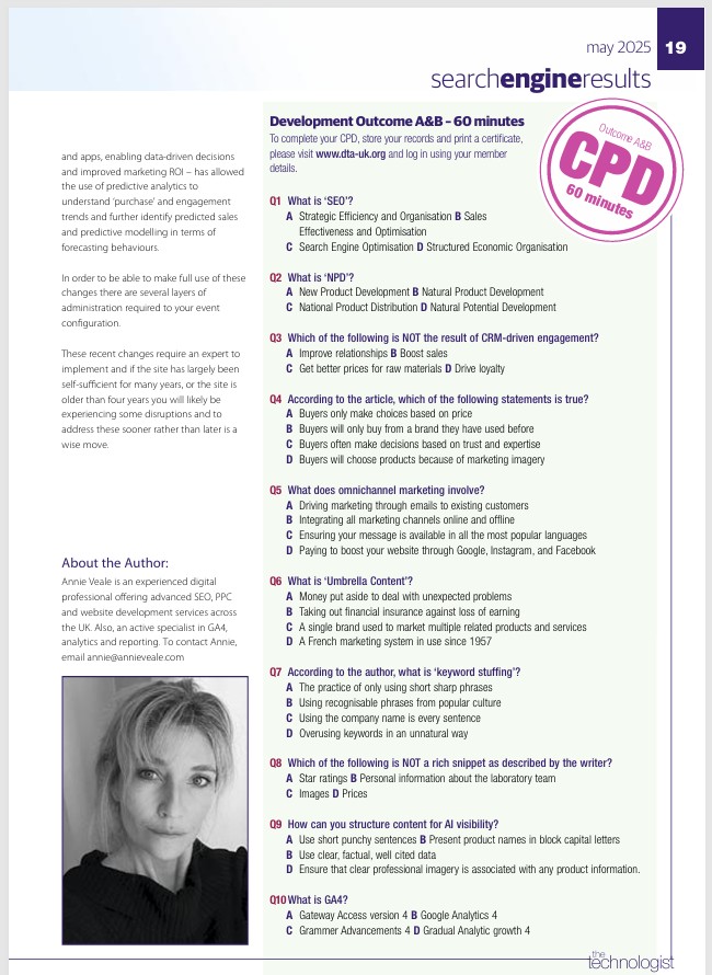 screengrab of published CPD for an article written by Annie Veale Freelance