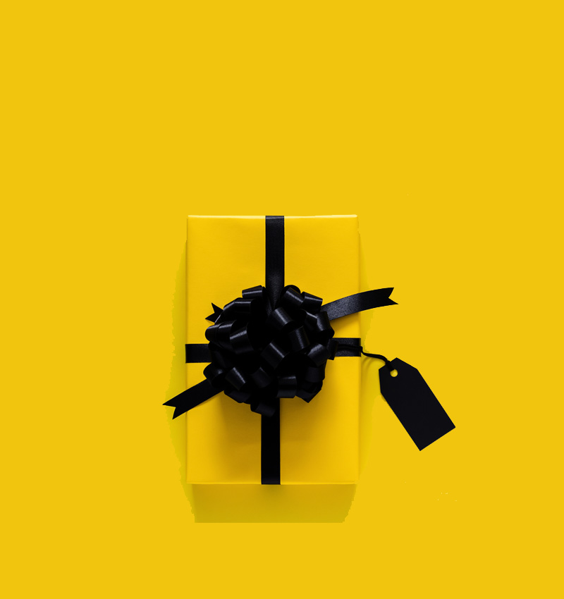 branded photo showing a gift wrapped gift