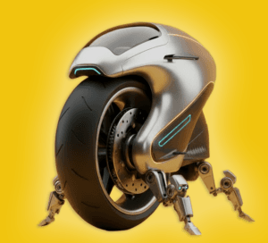Brand image of a futuristic motorbike symbolising bots and Ai